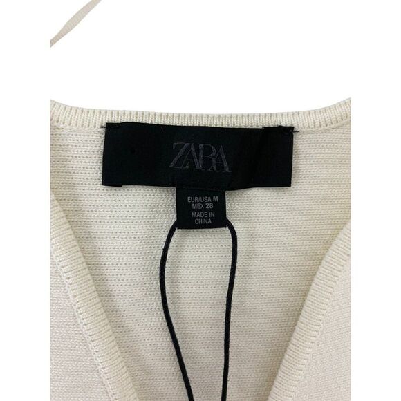 Zara Womens Sweater Size M Ivory Smooth Knit Cardigan Vneck Casual 4192/005 NWT - Picture 4 of 13